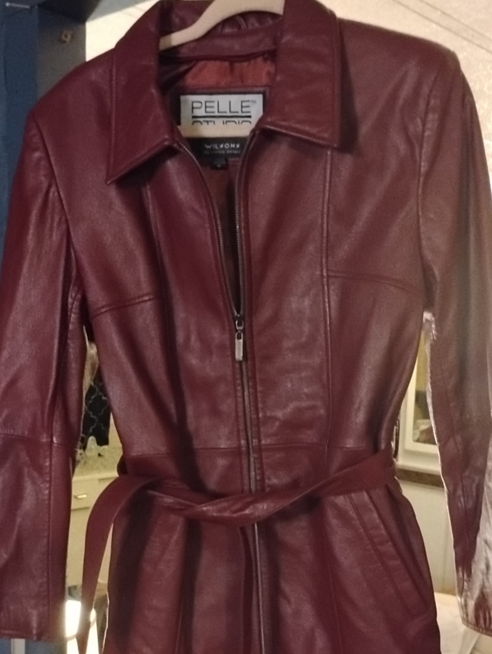 Pelle Studio Women's Deep Burgundy Leather Zip Jacket with Belt